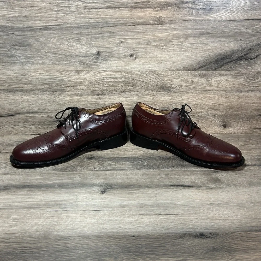 Hitchcock Shoes Size 9.5 3E Mens Burgundy Leather Dress Oxford Wing Tip Wide EEE